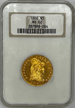 Load image into Gallery viewer, 1800 $5 GOLD Draped BUST MS62 NGC