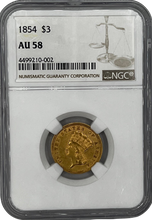 Load image into Gallery viewer, 1854 $3 AU58 NGC