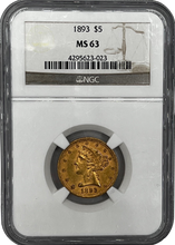 Load image into Gallery viewer, 1893 $5 MS63 NGC