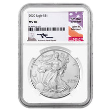 Load image into Gallery viewer, 2020 American Silver Eagle S$1 NGC MS70 John Mercanti Signed label