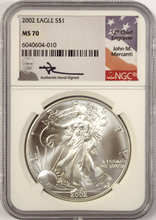 Load image into Gallery viewer, 2002 S$1 Silver Eagle MS70 NGC John Mercanti Signed