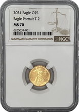 Load image into Gallery viewer, 2021 Gold Eagle G$5 Portrait T-2 MS70
