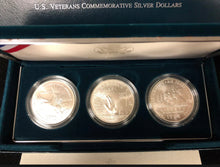 Load image into Gallery viewer, 1994 U. S. Veterans Commemorative Uncirculated Silver Dollars~3-Coin Set
