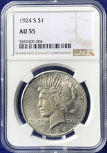 Load image into Gallery viewer, 1924-S PEACE SILVER DOLLAR $1 NGC AU55