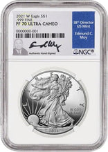 Load image into Gallery viewer, 2021 W Silver American Eagle S$1 PF70 Ultra Cameo
