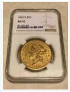 1855-S AU53 NGC Liberty Double Eagle Type 1 $20 Gold Coin orig skin (no PCGS)