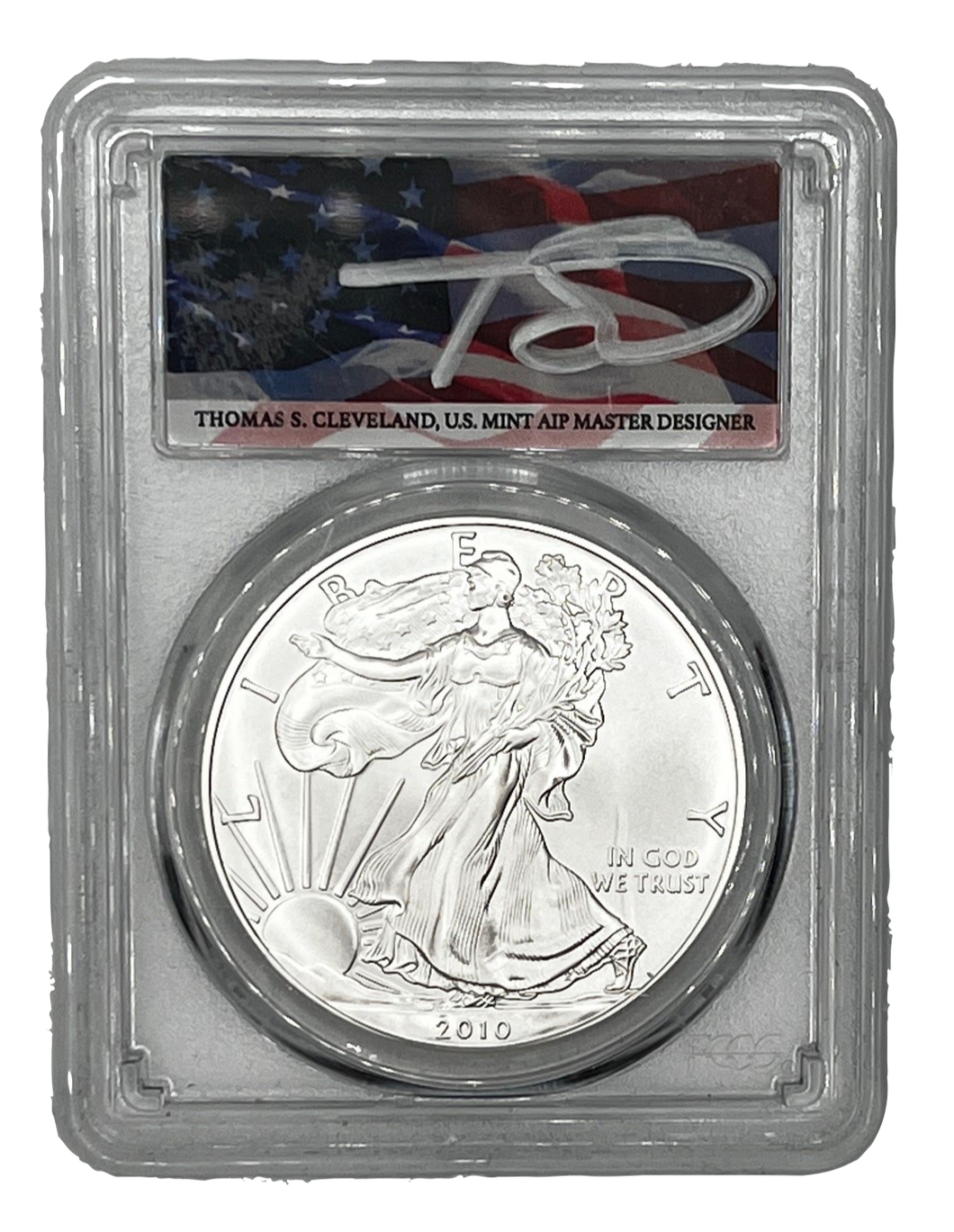 2010 PCGS MS70 Silver Eagle $1 Thomas Cleveland Signed