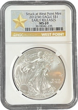 Load image into Gallery viewer, 2012 (W) EAGLE S$1 EARLY Releases MS69 NGC
