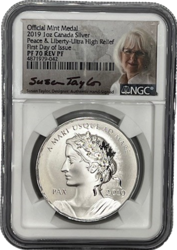 2019 1oz Canada Silver Peace & Liberty Ultra High Relief FDOI PF70