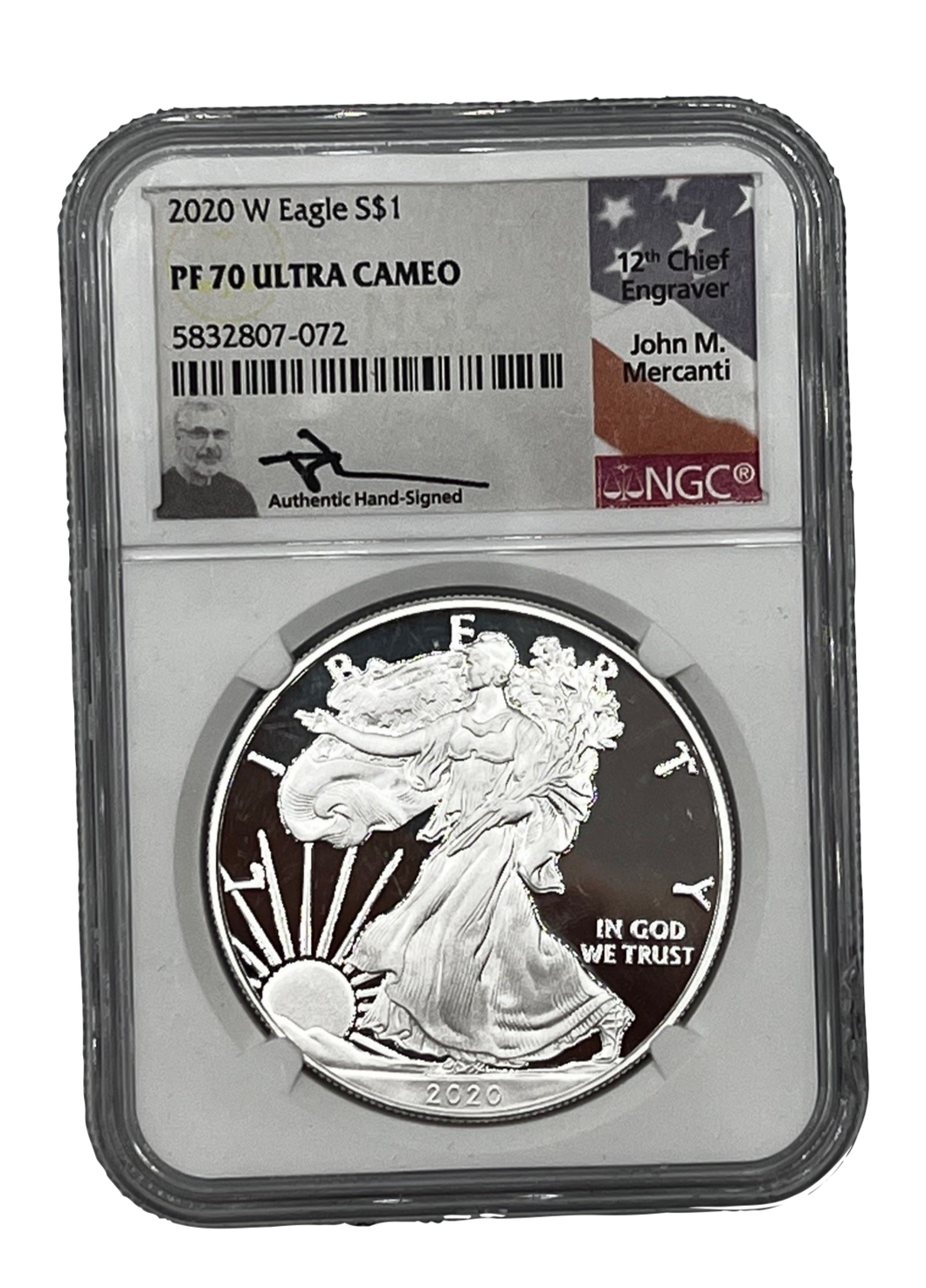 2020 W Eagle S$1 PF70 Ultra Cameo Signed John Mercanti