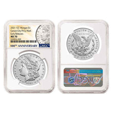 Load image into Gallery viewer, 2021 $1 Morgan and Peace Silver Dollar 6pc Set NGC MS70 ER 100th Anni. Label
