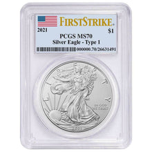 Load image into Gallery viewer, 2021 $1 Type 1 American Silver Eagle PCGS MS70 FS Flag Label

