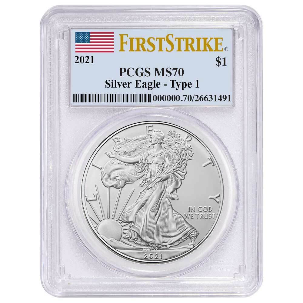 2021 $1 Type 1 American Silver Eagle PCGS MS70 FS Flag Label