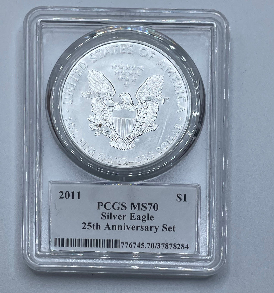 2011 $1 Silver Eagle PCGS MS70 25th Anniversary Set