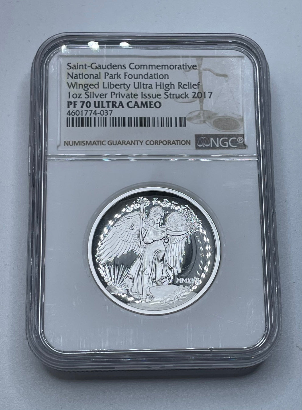 2017 PF70 Ultra Cameo Saint-Gaudens Commemorative National Park Foundation Winged Liberty Ultra high Relief 1oz Silver Private Issue Struck